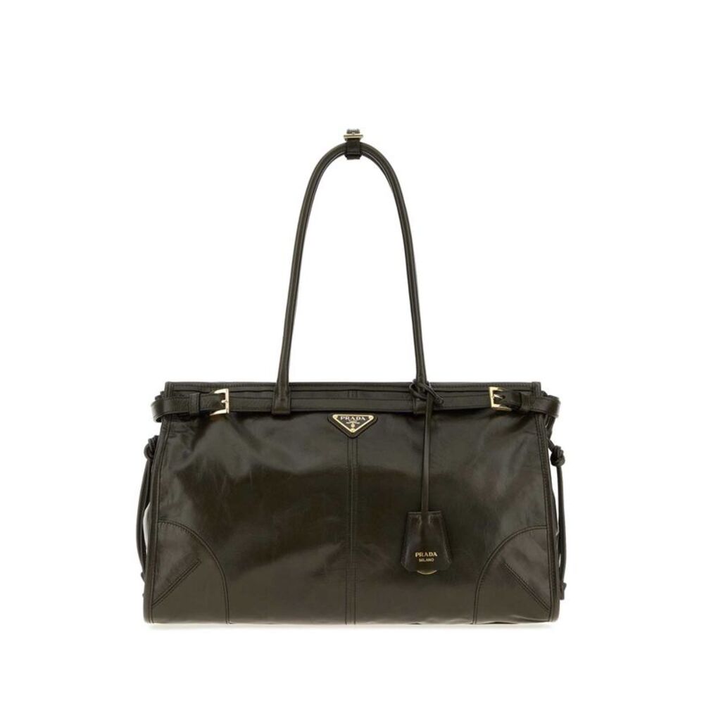 Prada Women Olive Green Leather Large Bonnie Shoulder Bag